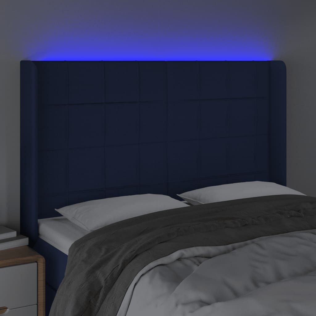 Hoofdbord LED 147x16x118/128 cm stof blauw is nu te koop bij PeponiXL, paradijselijk wonen!