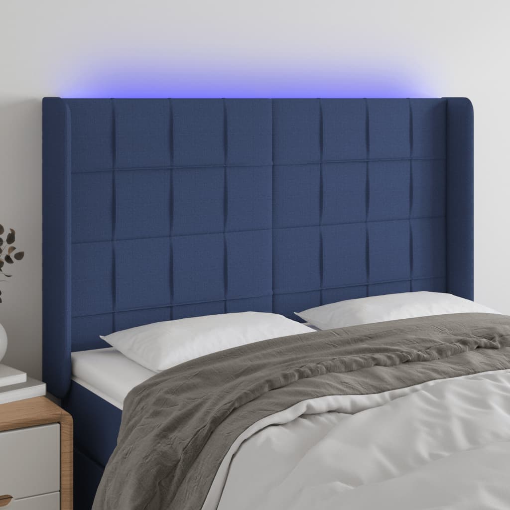 Hoofdbord LED 147x16x118/128 cm stof blauw is nu te koop bij PeponiXL, paradijselijk wonen!