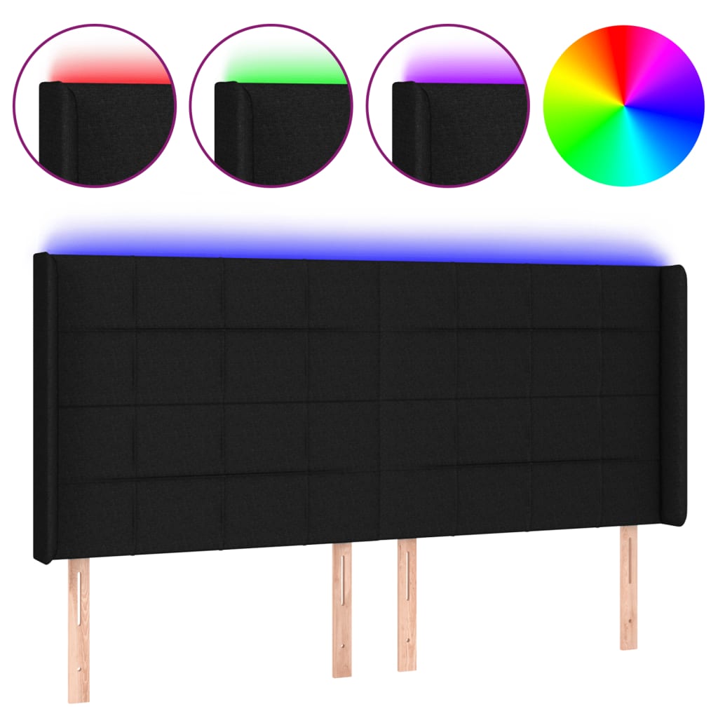 Hoofdbord LED 163x16x118/128 cm stof zwart is nu te koop bij PeponiXL, paradijselijk wonen!