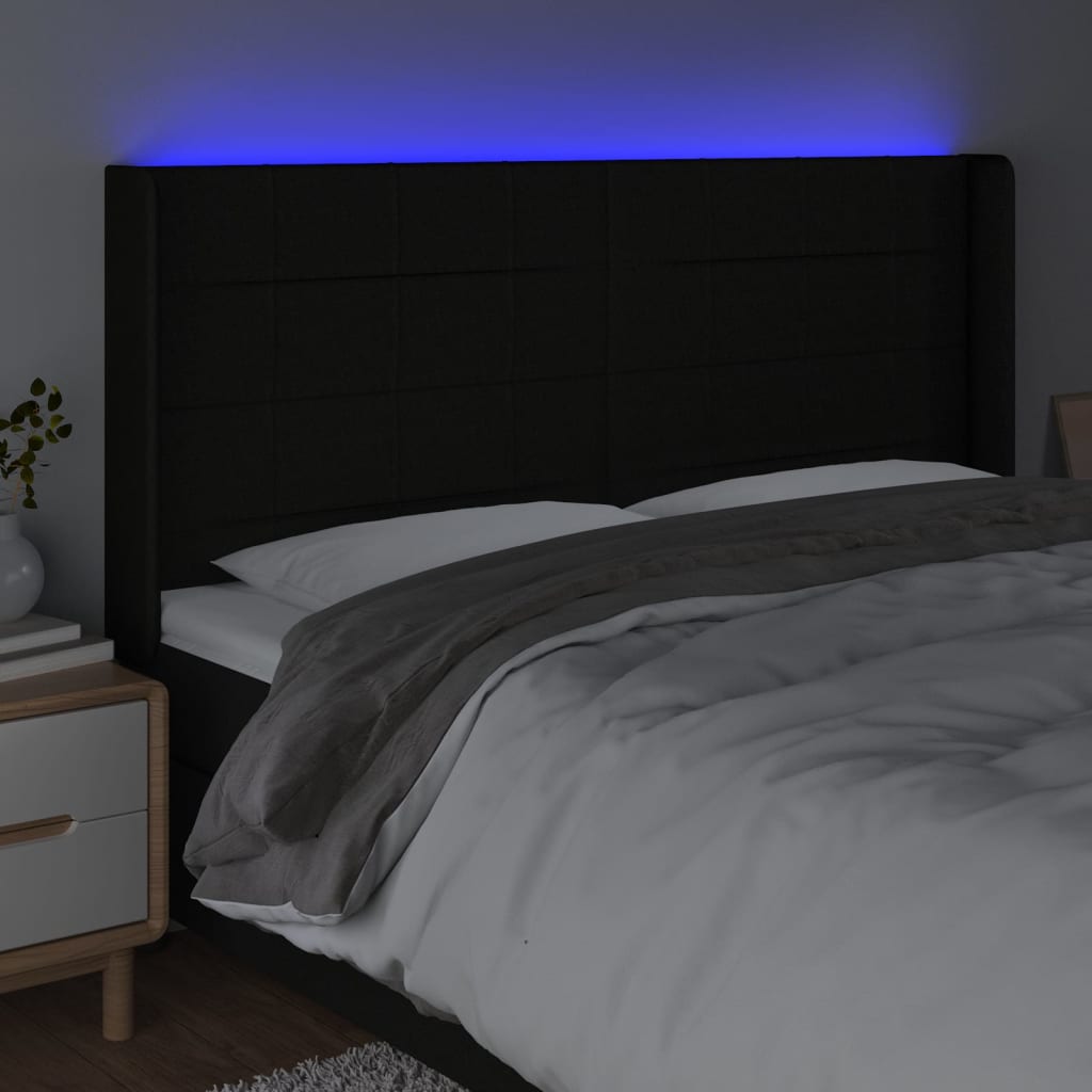 Hoofdbord LED 163x16x118/128 cm stof zwart is nu te koop bij PeponiXL, paradijselijk wonen!