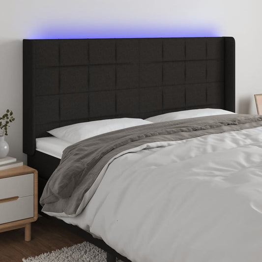 Hoofdbord LED 163x16x118/128 cm stof zwart is nu te koop bij PeponiXL, paradijselijk wonen!