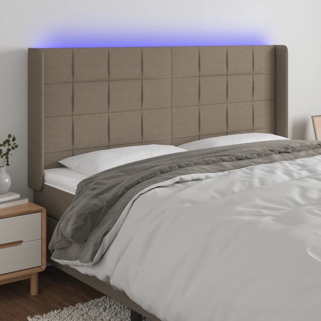 Hoofdbord LED 163x16x118/128 cm stof taupe is nu te koop bij PeponiXL, paradijselijk wonen!
