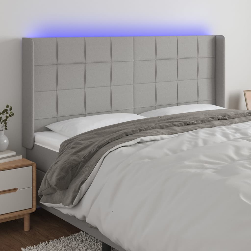 Hoofdbord LED 183x16x118/128 cm stof lichtgrijs is nu te koop bij PeponiXL, paradijselijk wonen!