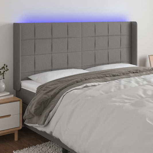 Hoofdbord LED 183x16x118/128 cm stof donkergrijs is nu te koop bij PeponiXL, paradijselijk wonen!