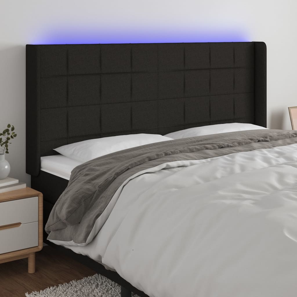 Hoofdbord LED 183x16x118/128 cm stof zwart is nu te koop bij PeponiXL, paradijselijk wonen!