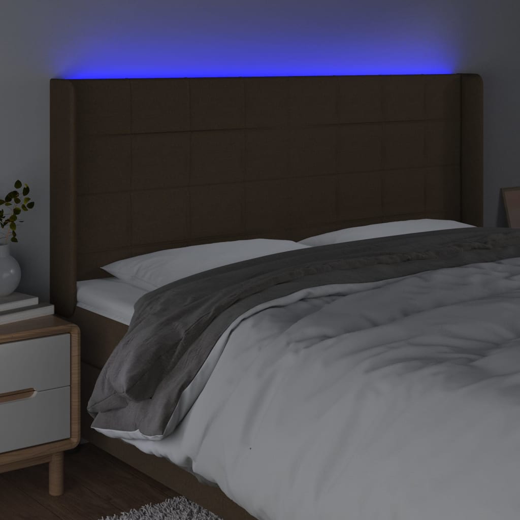 Hoofdbord LED 183x16x118/128 cm stof donkerbruin is nu te koop bij PeponiXL, paradijselijk wonen!