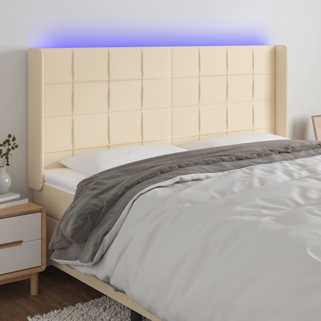 Hoofdbord LED 183x16x118/128 cm stof crèmekleurig is nu te koop bij PeponiXL, paradijselijk wonen!