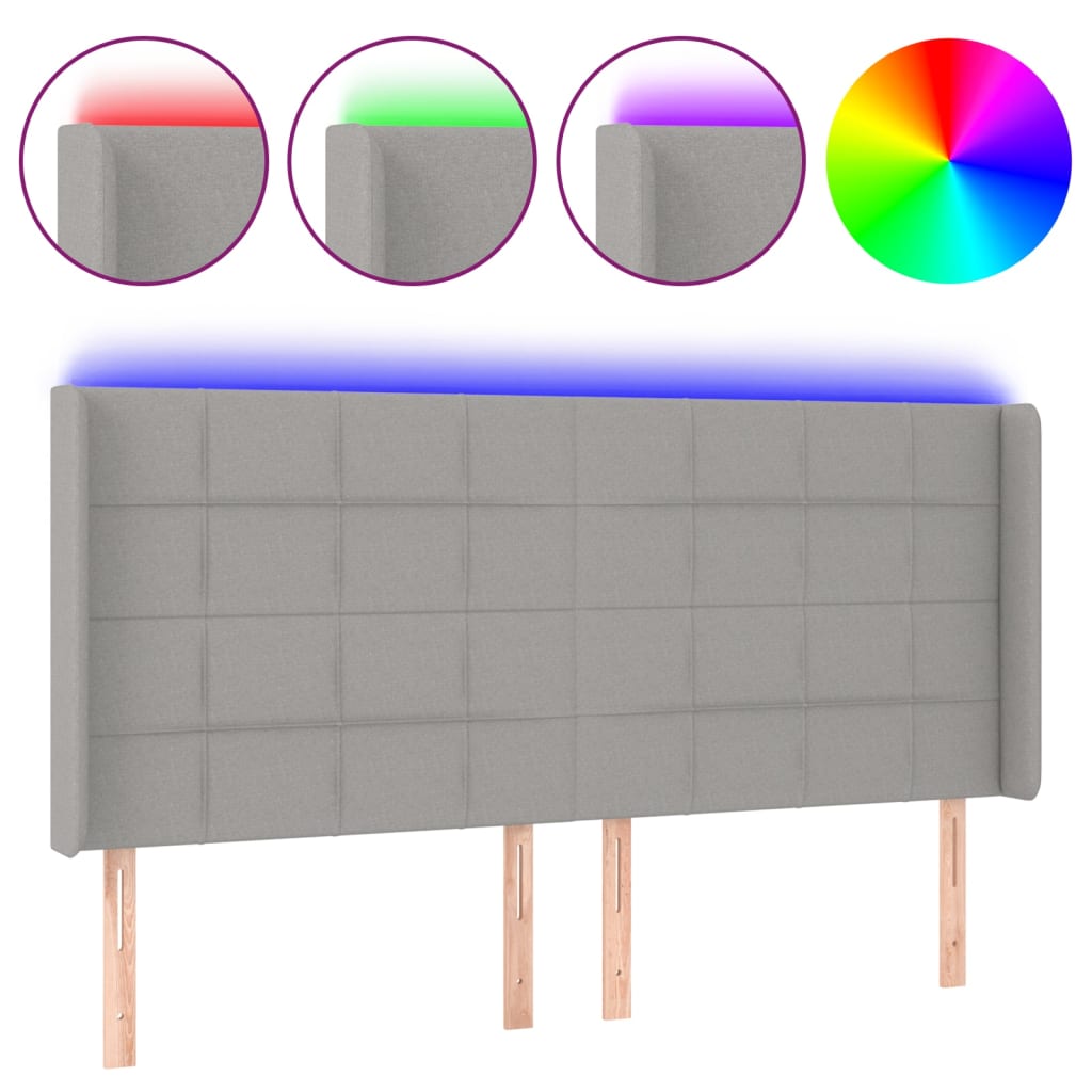 Hoofdbord LED 203x16x118/128 cm stof lichtgrijs is nu te koop bij PeponiXL, paradijselijk wonen!