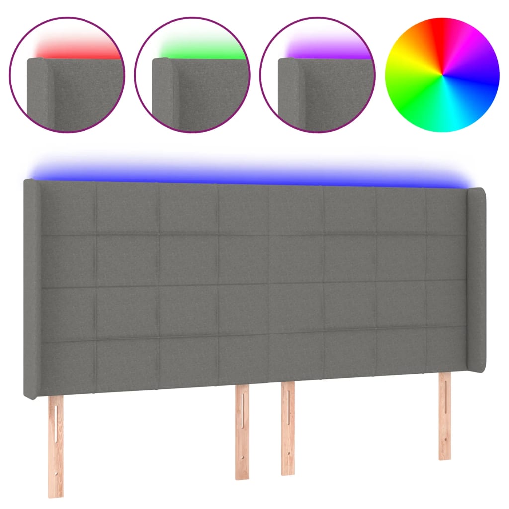 Hoofdbord LED 203x16x118/128 cm stof donkergrijs is nu te koop bij PeponiXL, paradijselijk wonen!