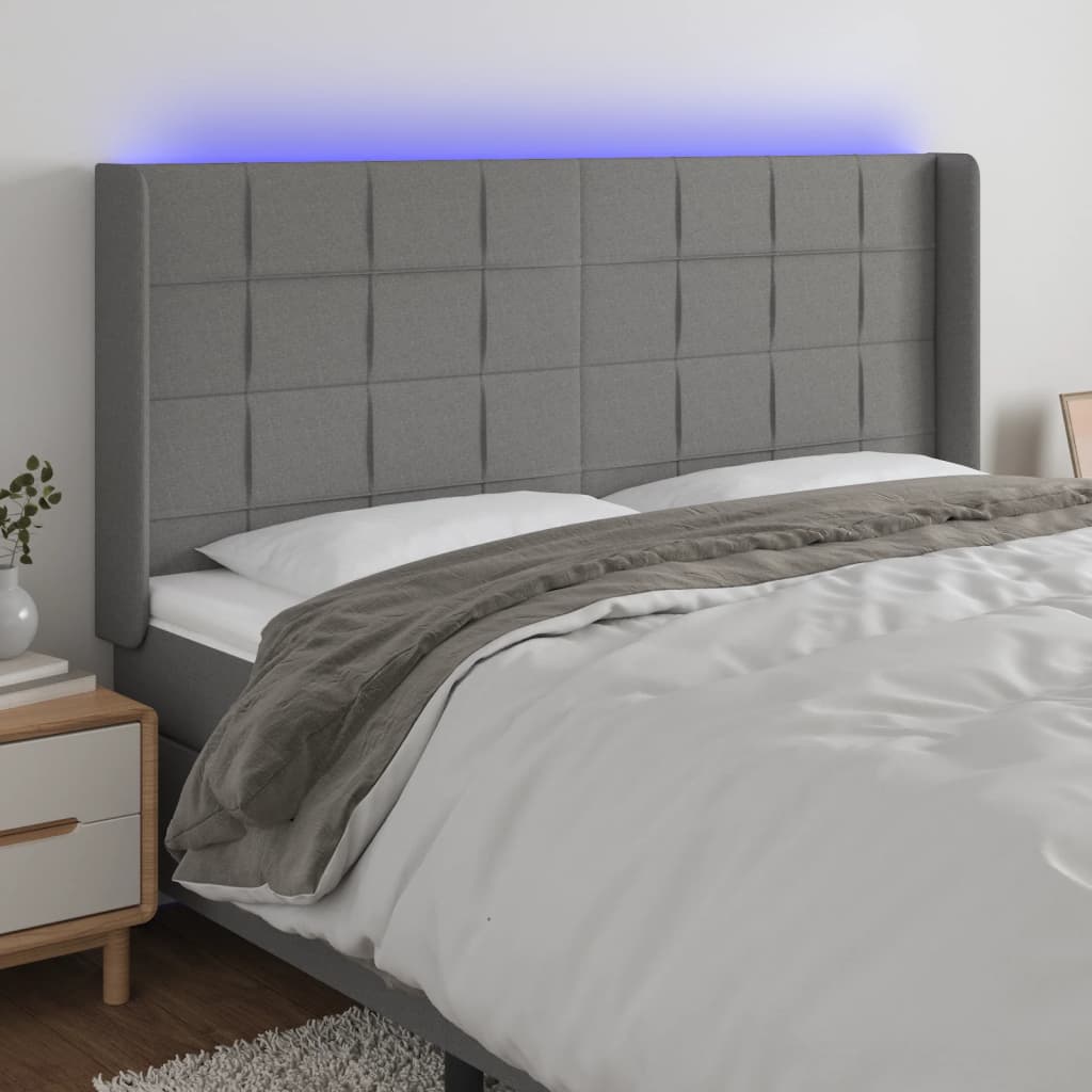 Hoofdbord LED 203x16x118/128 cm stof donkergrijs is nu te koop bij PeponiXL, paradijselijk wonen!