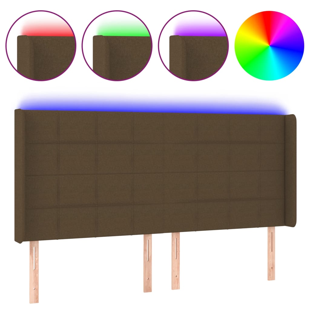 Hoofdbord LED 203x16x118/128 cm stof donkerbruin is nu te koop bij PeponiXL, paradijselijk wonen!