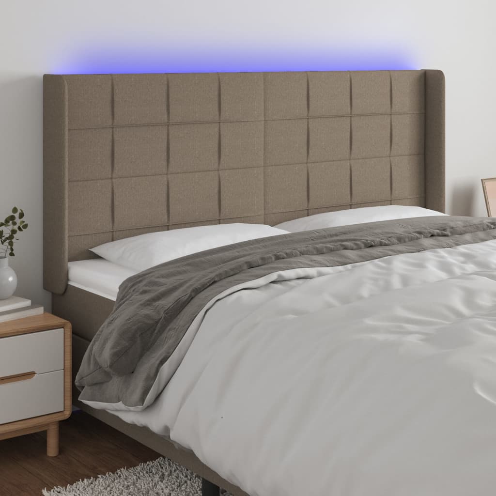 Hoofdbord LED 203x16x118/128 cm stof taupe is nu te koop bij PeponiXL, paradijselijk wonen!