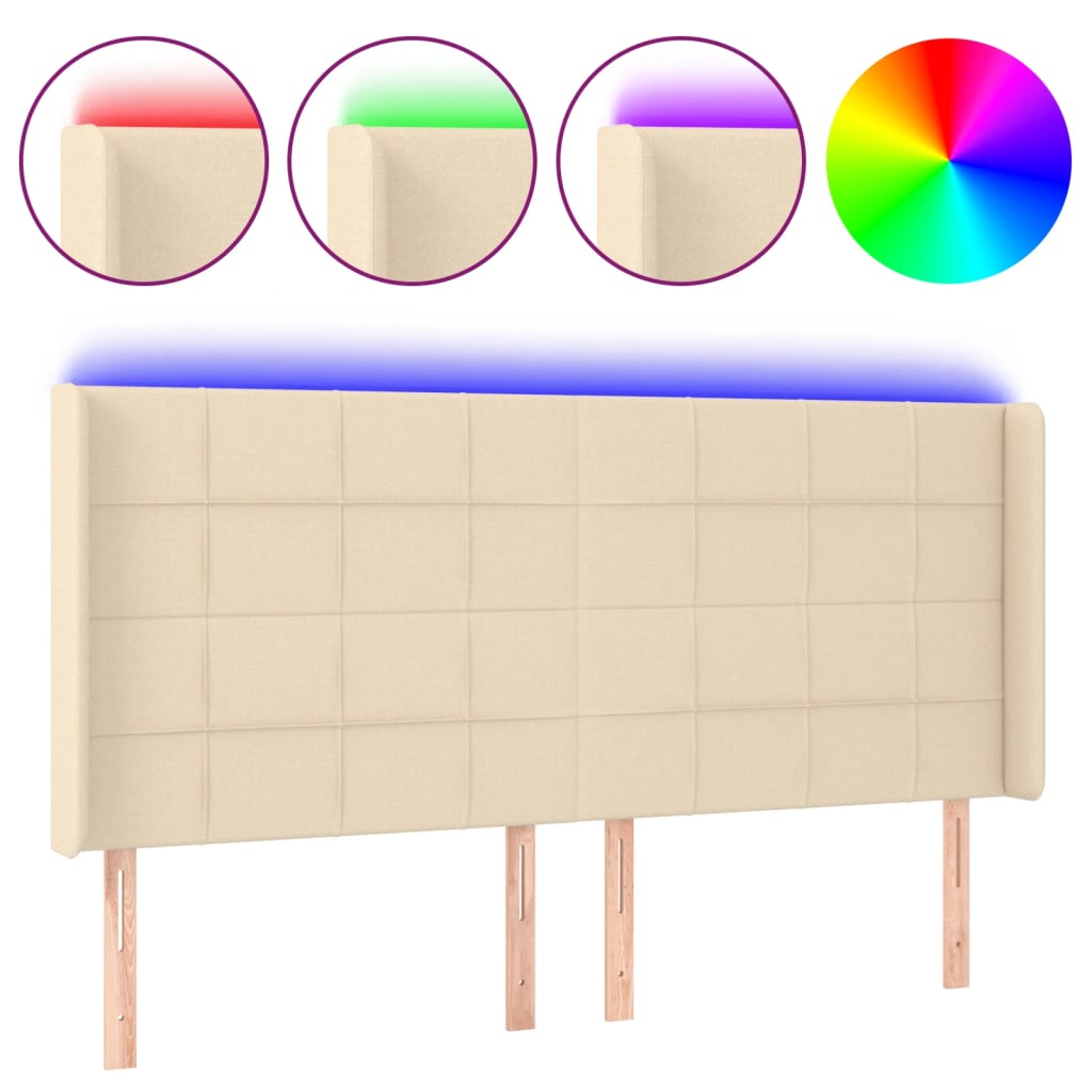 Hoofdbord LED 203x16x118/128 cm stof crèmekleurig is nu te koop bij PeponiXL, paradijselijk wonen!