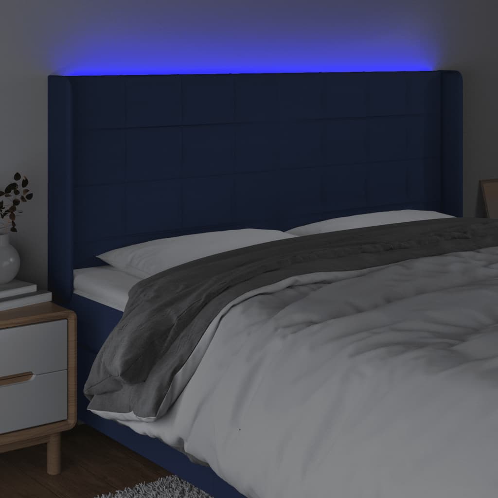 Hoofdbord LED 203x16x118/128 cm stof blauw is nu te koop bij PeponiXL, paradijselijk wonen!