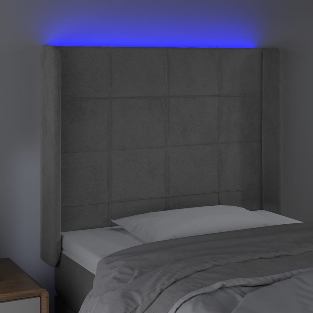 Hoofdbord LED 83x16x118/128 cm fluweel lichtgrijs is nu te koop bij PeponiXL, paradijselijk wonen!