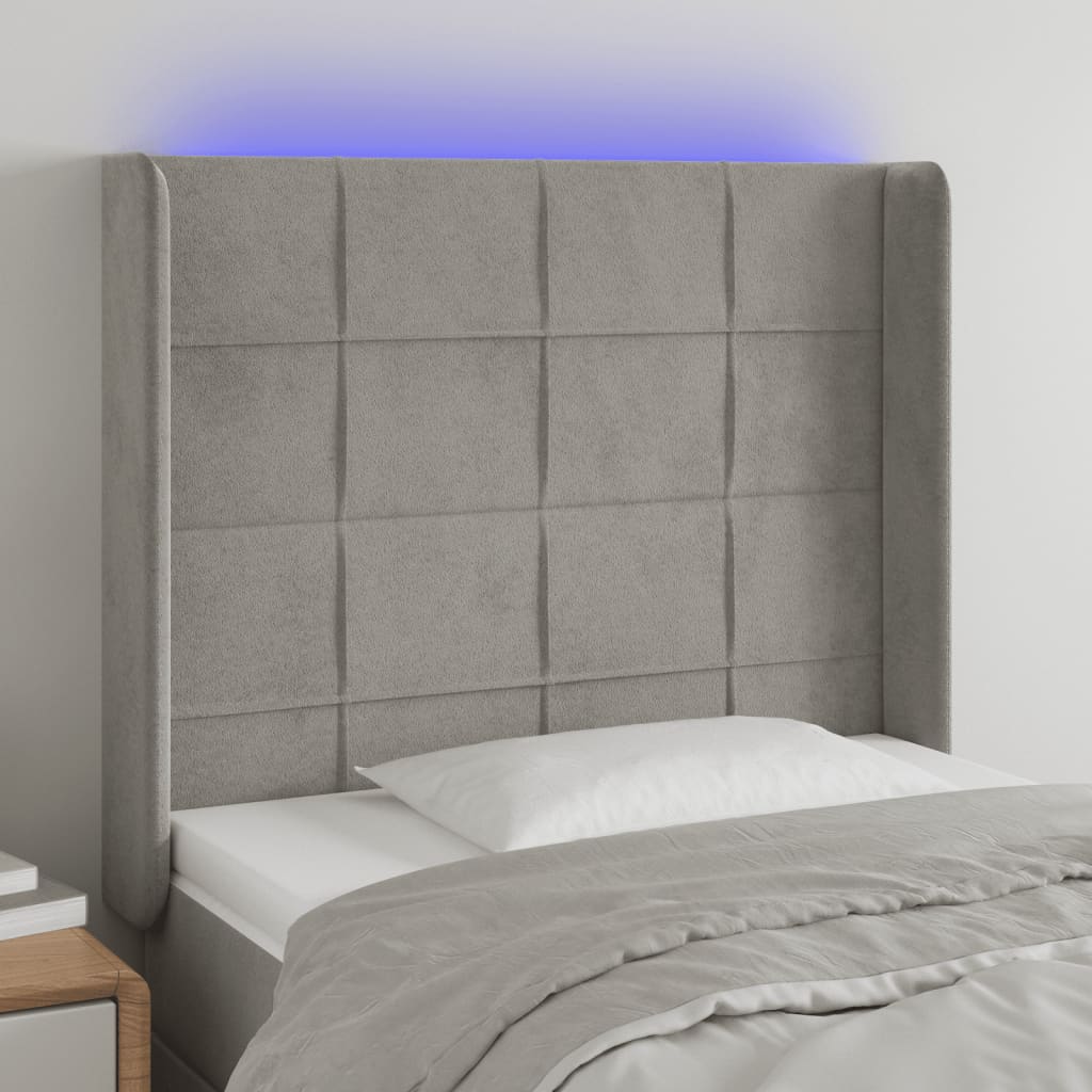 Hoofdbord LED 83x16x118/128 cm fluweel lichtgrijs is nu te koop bij PeponiXL, paradijselijk wonen!