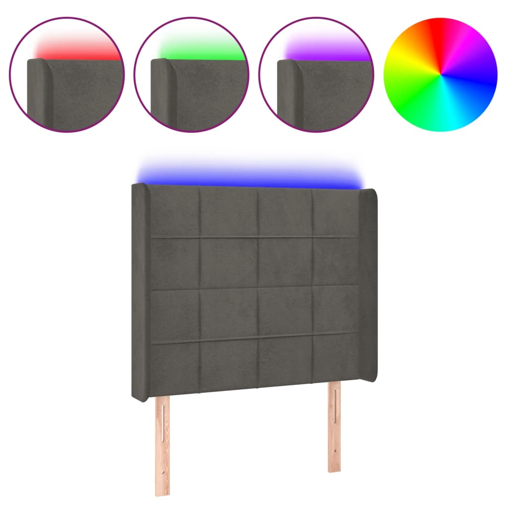 Hoofdbord LED 83x16x118/128 cm fluweel donkergrijs is nu te koop bij PeponiXL, paradijselijk wonen!