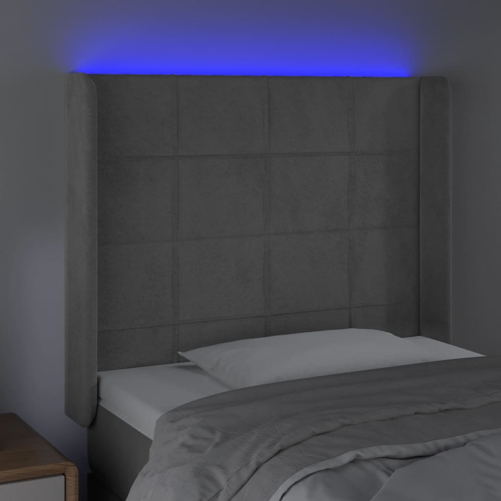 Hoofdbord LED 93x16x118/128 cm fluweel lichtgrijs is nu te koop bij PeponiXL, paradijselijk wonen!