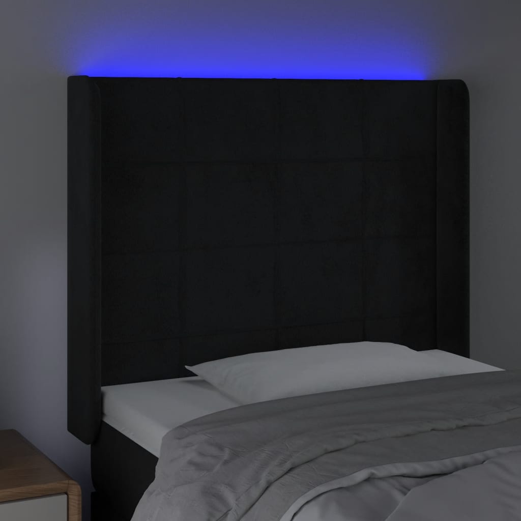 Hoofdbord LED 93x16x118/128 cm fluweel zwart is nu te koop bij PeponiXL, paradijselijk wonen!