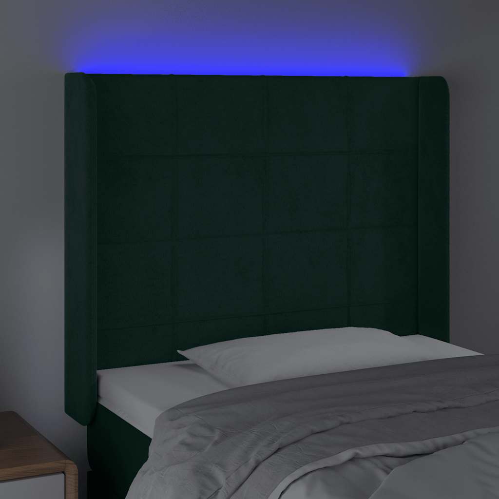 Hoofdbord LED 93x16x118/128 cm fluweel donkergroen is nu te koop bij PeponiXL, paradijselijk wonen!