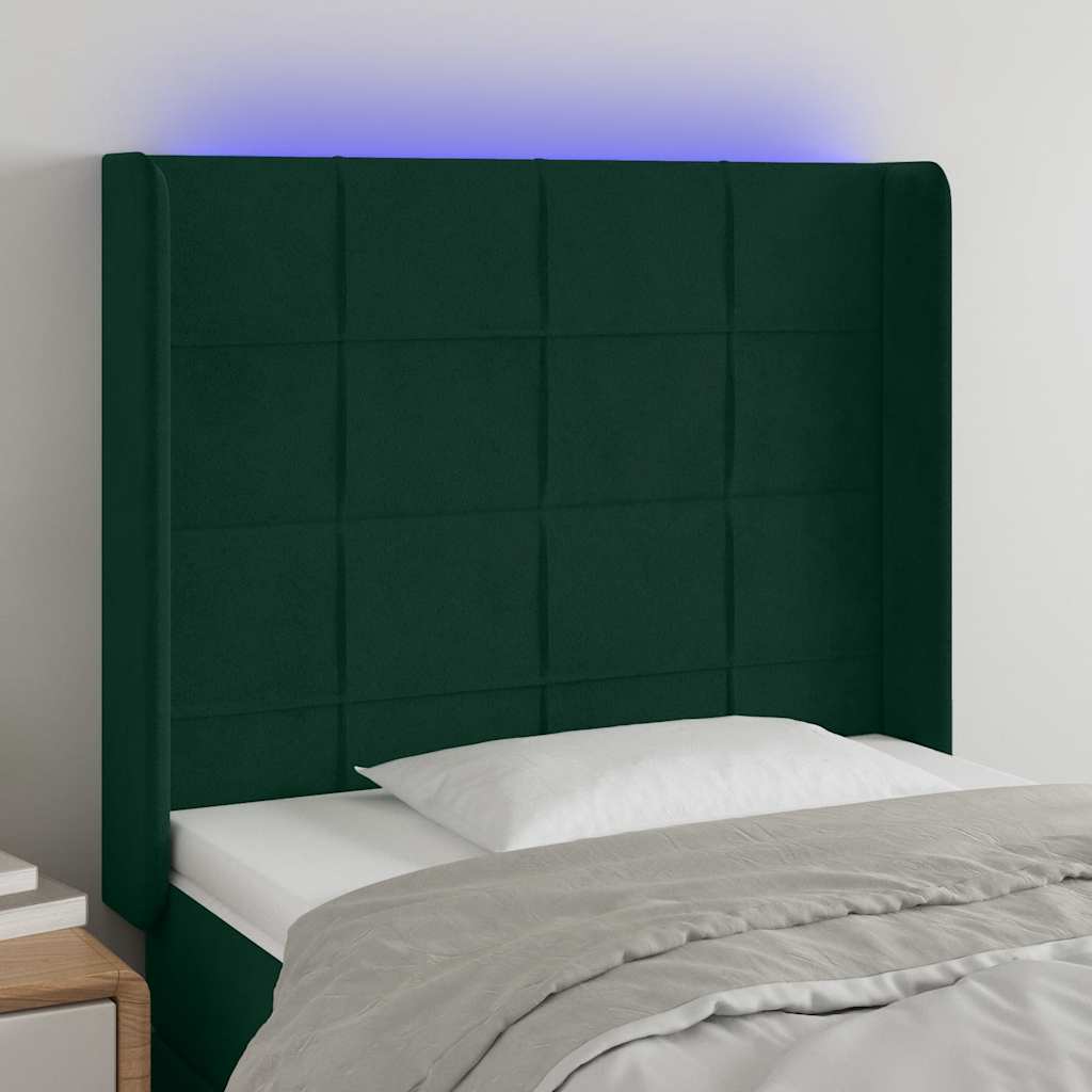 Hoofdbord LED 93x16x118/128 cm fluweel donkergroen is nu te koop bij PeponiXL, paradijselijk wonen!
