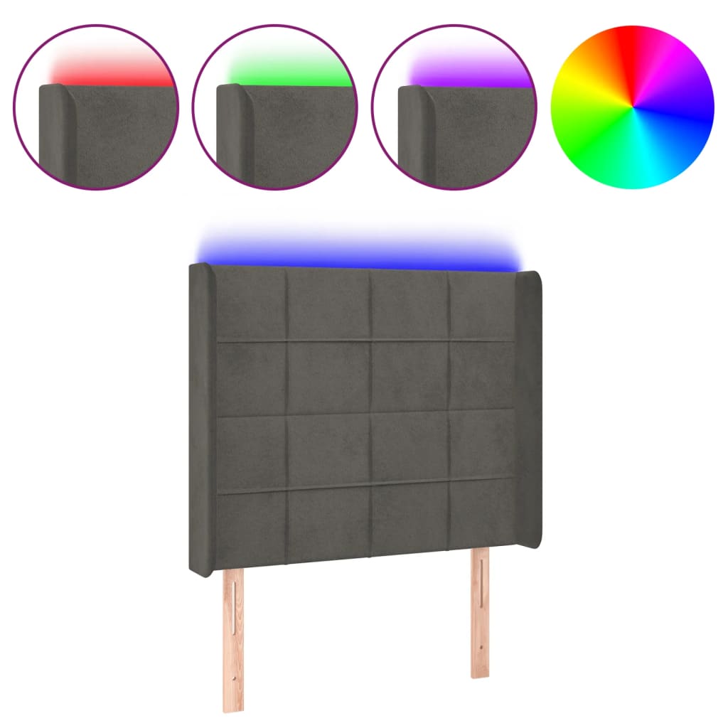 Hoofdbord LED 103x16x118/128 cm fluweel donkergrijs is nu te koop bij PeponiXL, paradijselijk wonen!