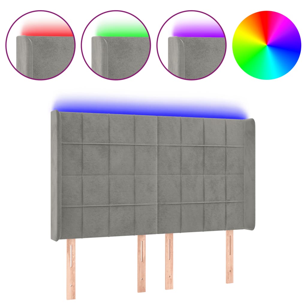 Hoofdbord LED 147x16x118/128 cm fluweel lichtgrijs is nu te koop bij PeponiXL, paradijselijk wonen!