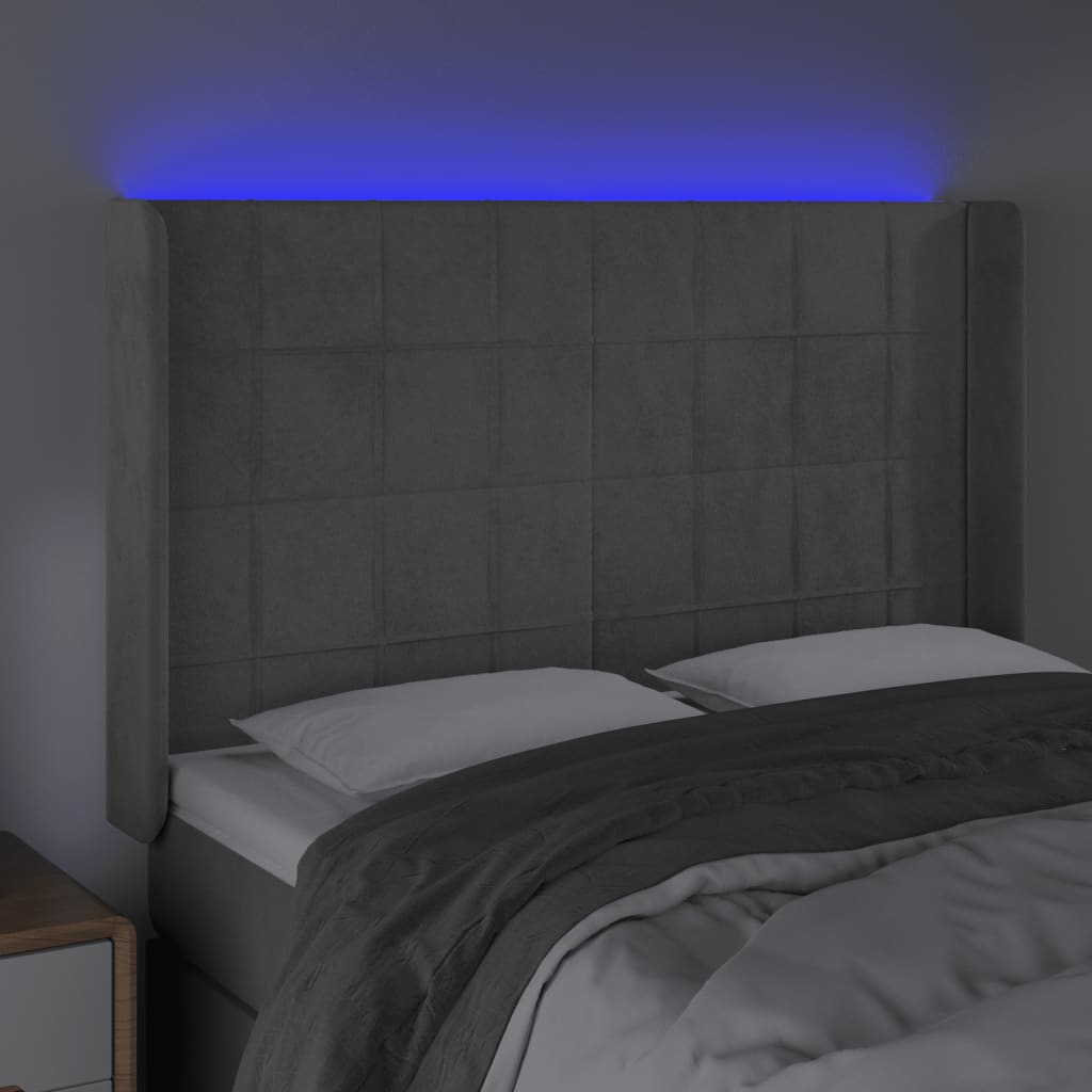 Hoofdbord LED 147x16x118/128 cm fluweel lichtgrijs is nu te koop bij PeponiXL, paradijselijk wonen!