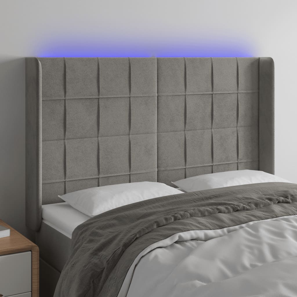 Hoofdbord LED 147x16x118/128 cm fluweel lichtgrijs is nu te koop bij PeponiXL, paradijselijk wonen!