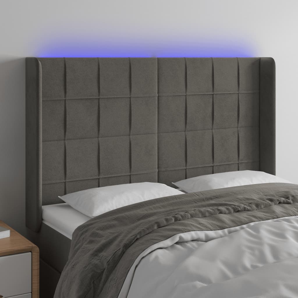 Hoofdbord LED 147x16x118/128 cm fluweel donkergrijs is nu te koop bij PeponiXL, paradijselijk wonen!