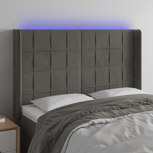 Hoofdbord LED 147x16x118/128 cm fluweel donkergrijs is nu te koop bij PeponiXL, paradijselijk wonen!