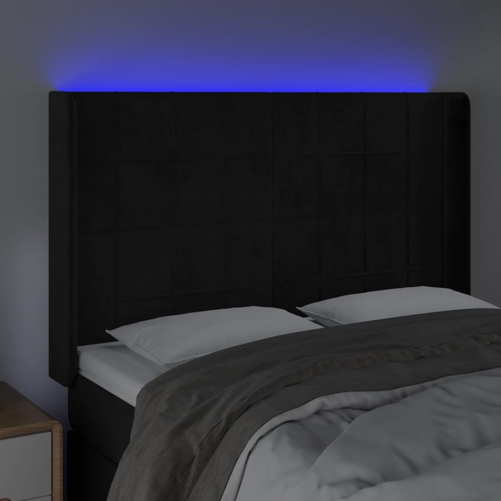 Hoofdbord LED 147x16x118/128 cm fluweel zwart is nu te koop bij PeponiXL, paradijselijk wonen!