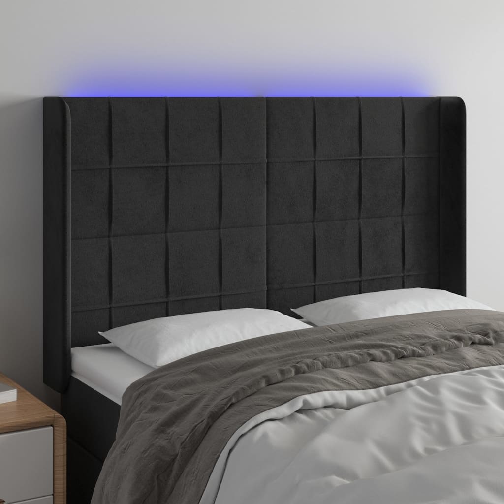 Hoofdbord LED 147x16x118/128 cm fluweel zwart is nu te koop bij PeponiXL, paradijselijk wonen!