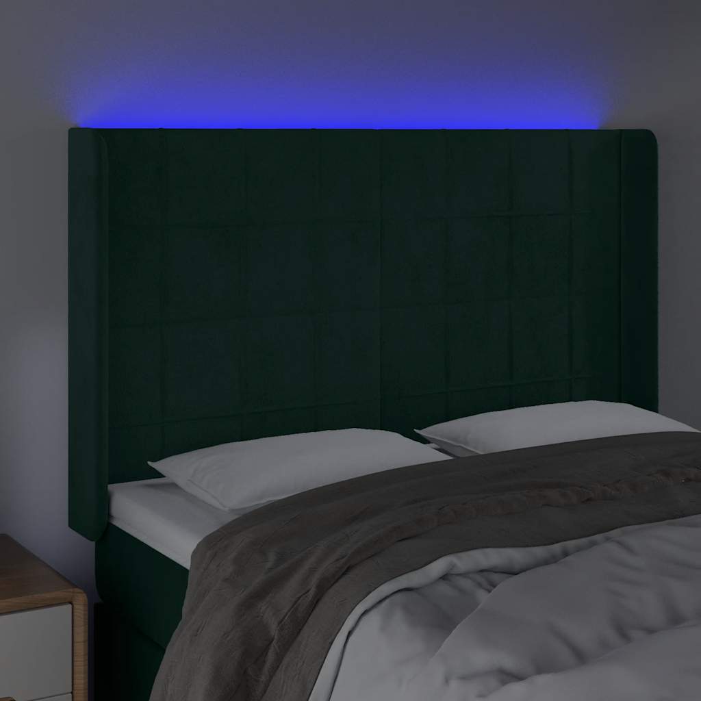 Hoofdbord LED 147x16x118/128 cm fluweel donkergroen is nu te koop bij PeponiXL, paradijselijk wonen!