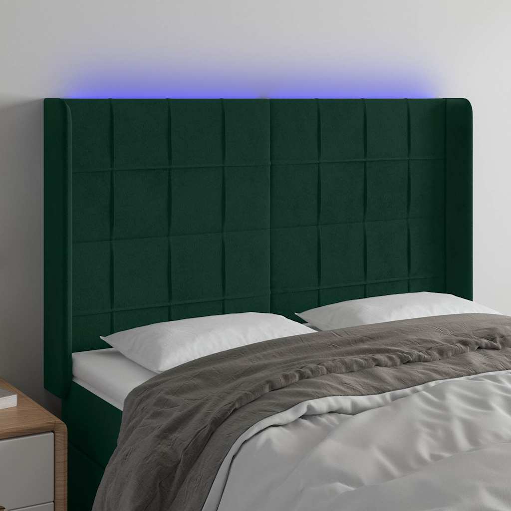 Hoofdbord LED 147x16x118/128 cm fluweel donkergroen is nu te koop bij PeponiXL, paradijselijk wonen!