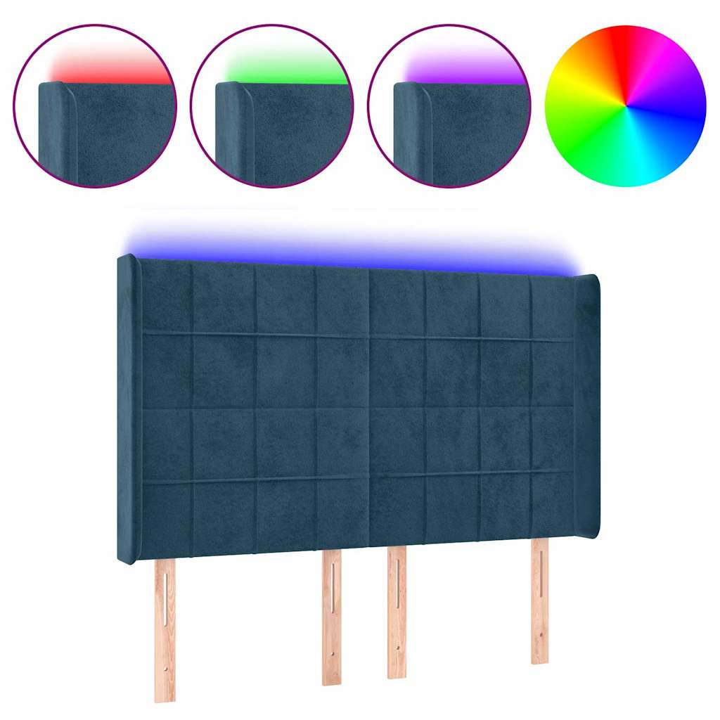 Hoofdbord LED 147x16x118/128 cm fluweel donkerblauw is nu te koop bij PeponiXL, paradijselijk wonen!