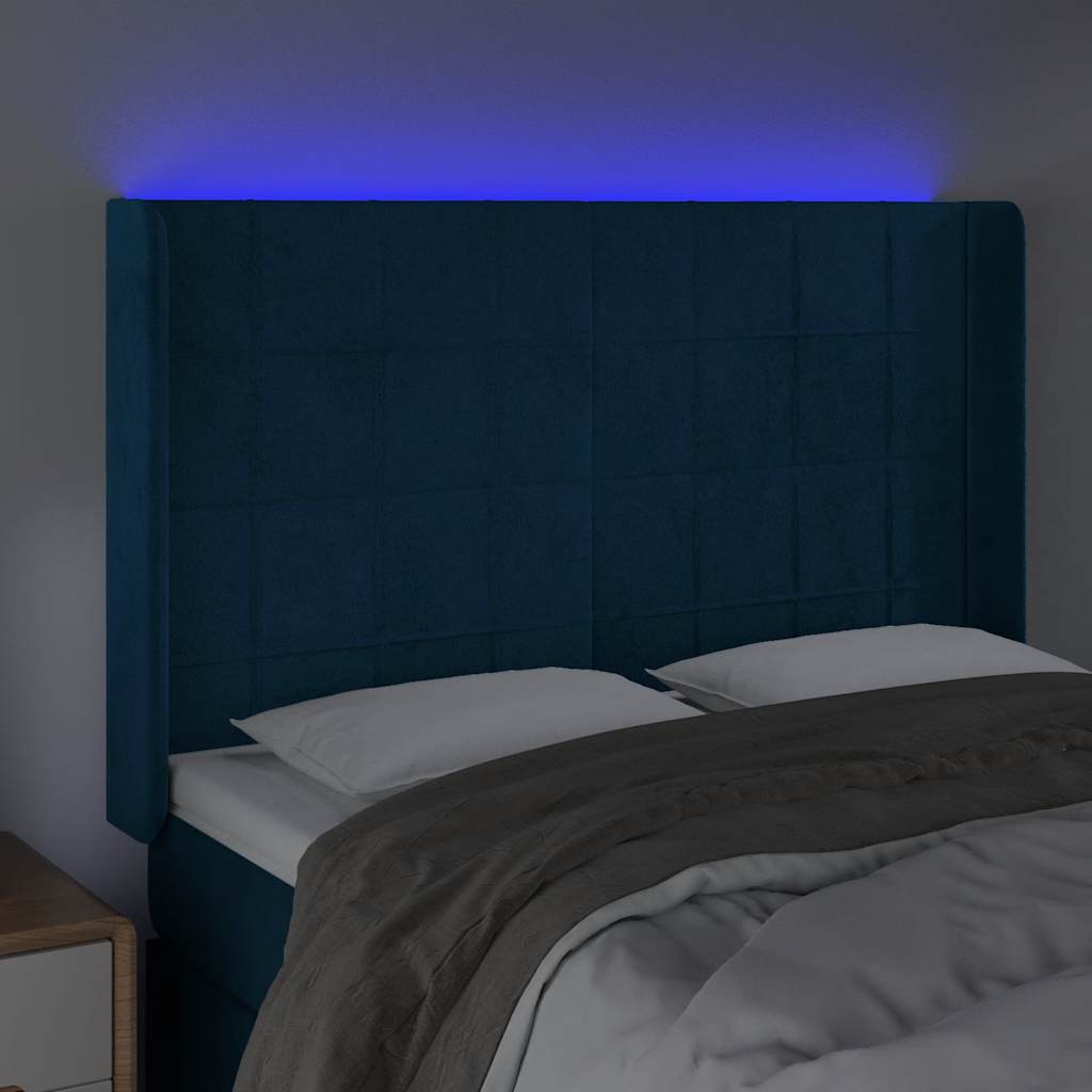 Hoofdbord LED 147x16x118/128 cm fluweel donkerblauw is nu te koop bij PeponiXL, paradijselijk wonen!