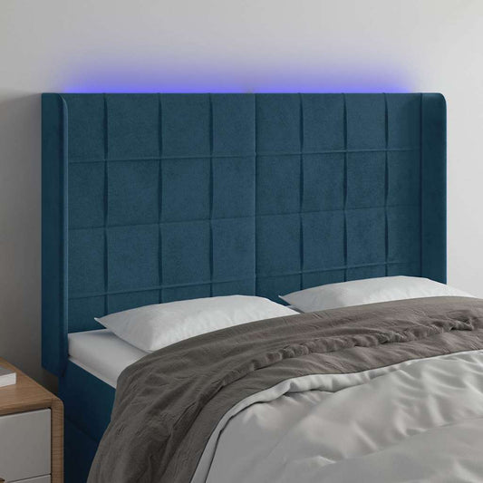 Hoofdbord LED 147x16x118/128 cm fluweel donkerblauw is nu te koop bij PeponiXL, paradijselijk wonen!