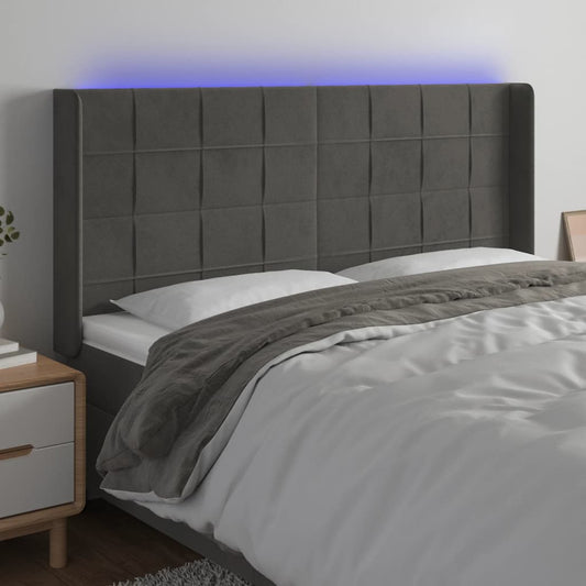 Hoofdbord LED 163x16x118/128 cm fluweel donkergrijs is nu te koop bij PeponiXL, paradijselijk wonen!