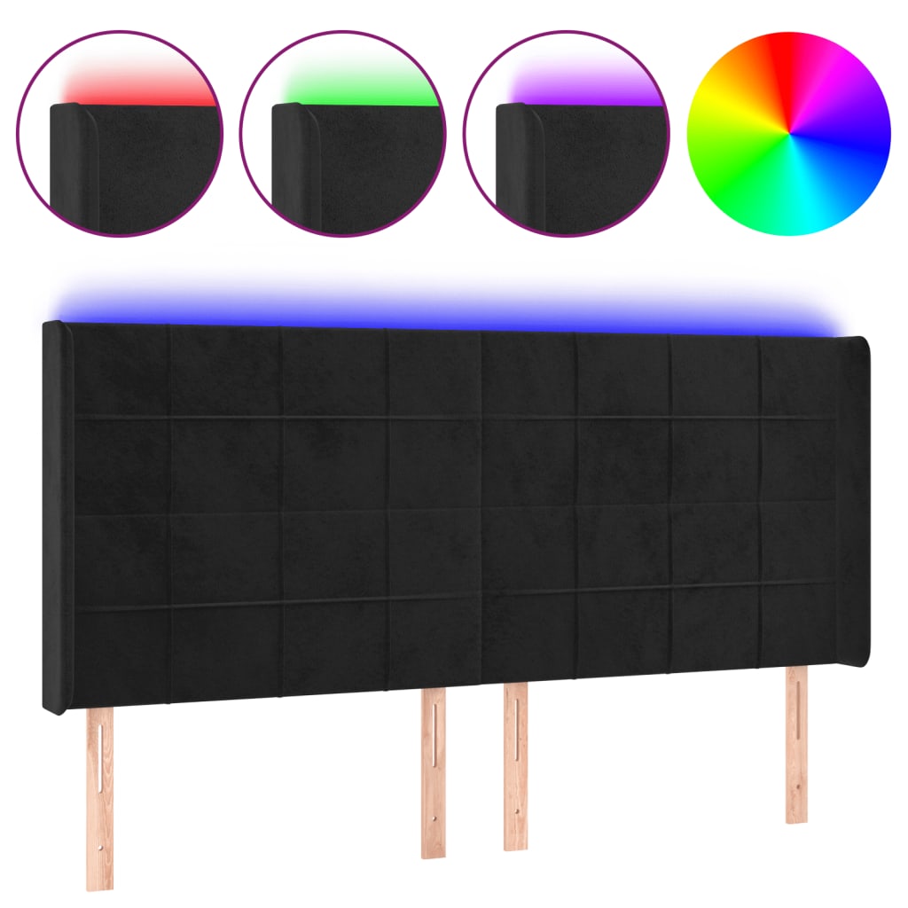 Hoofdbord LED 163x16x118/128 cm fluweel zwart is nu te koop bij PeponiXL, paradijselijk wonen!