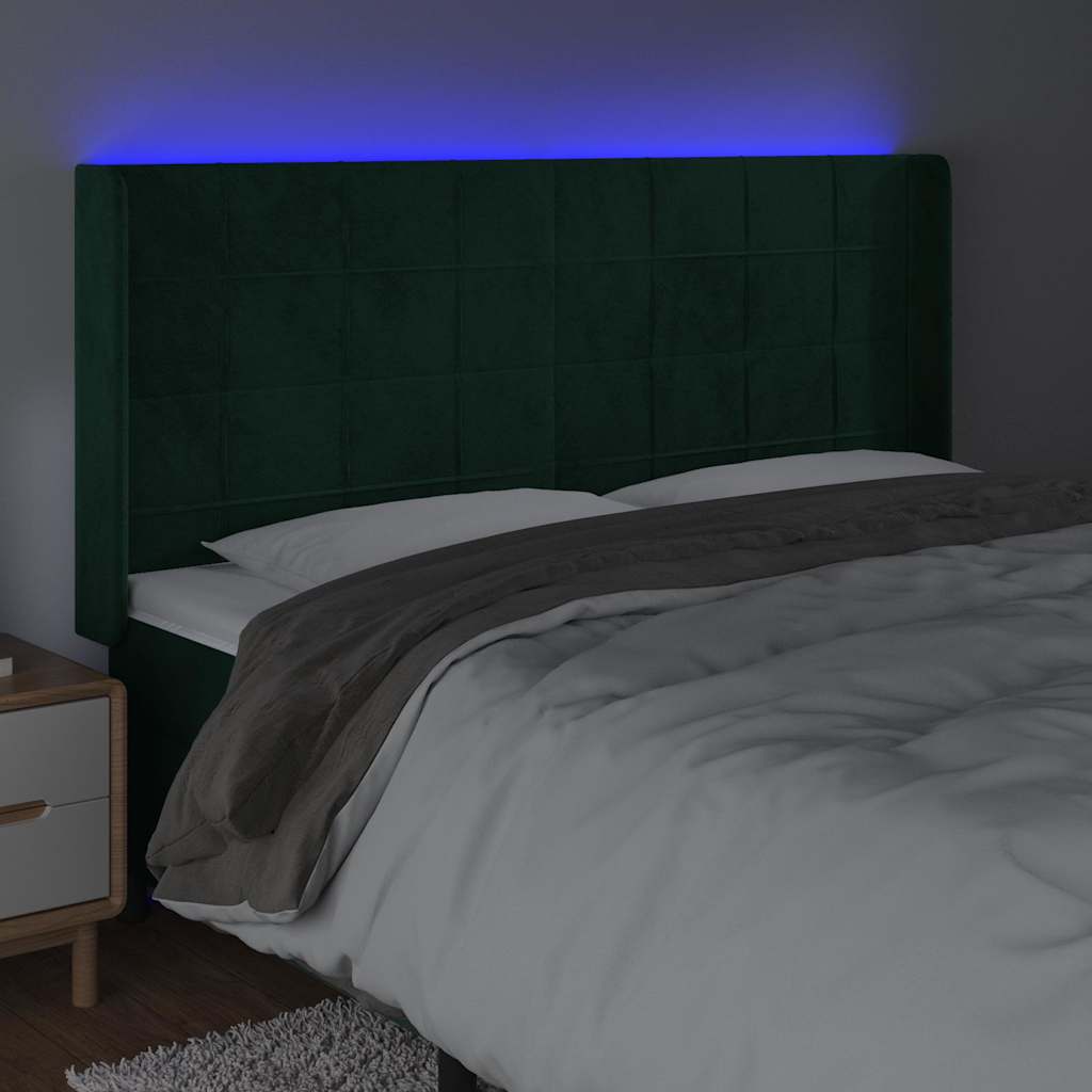 Hoofdbord LED 163x16x118/128 cm fluweel donkergroen is nu te koop bij PeponiXL, paradijselijk wonen!