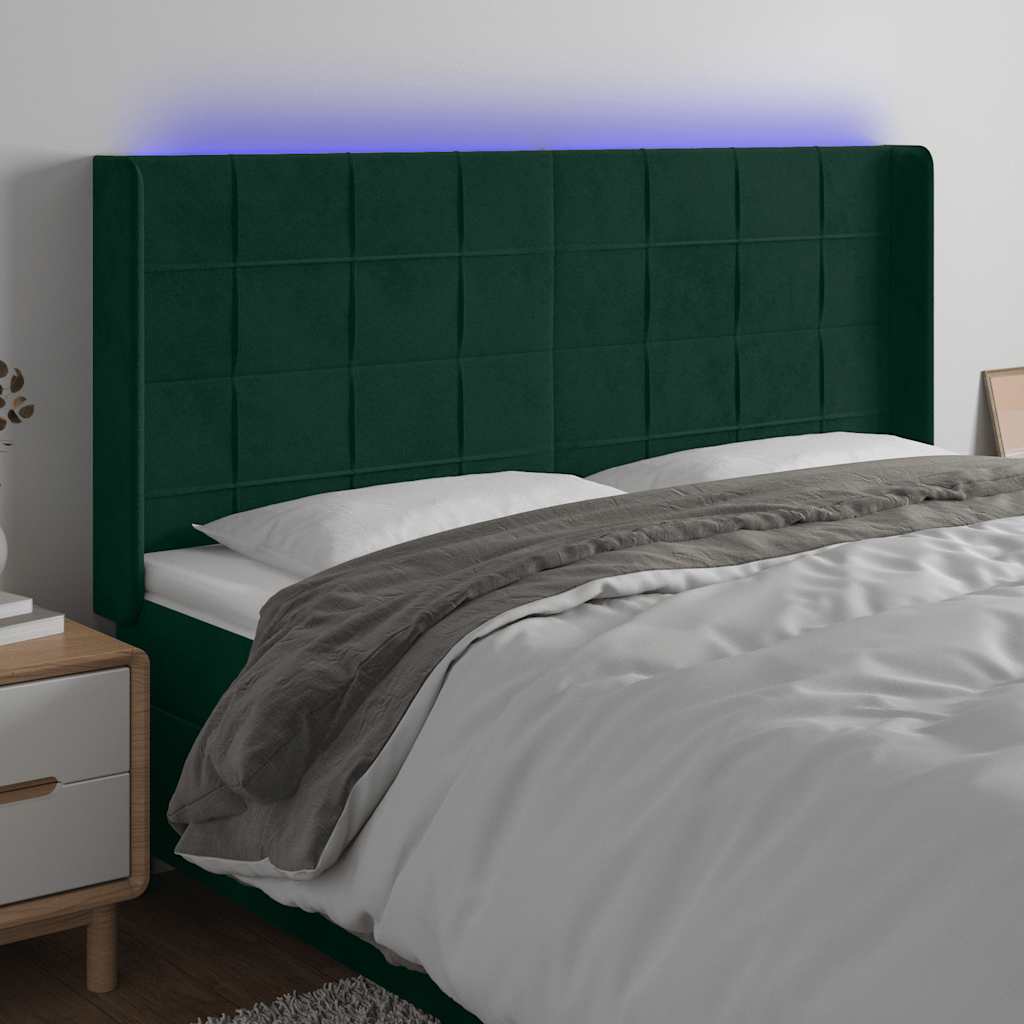Hoofdbord LED 163x16x118/128 cm fluweel donkergroen is nu te koop bij PeponiXL, paradijselijk wonen!
