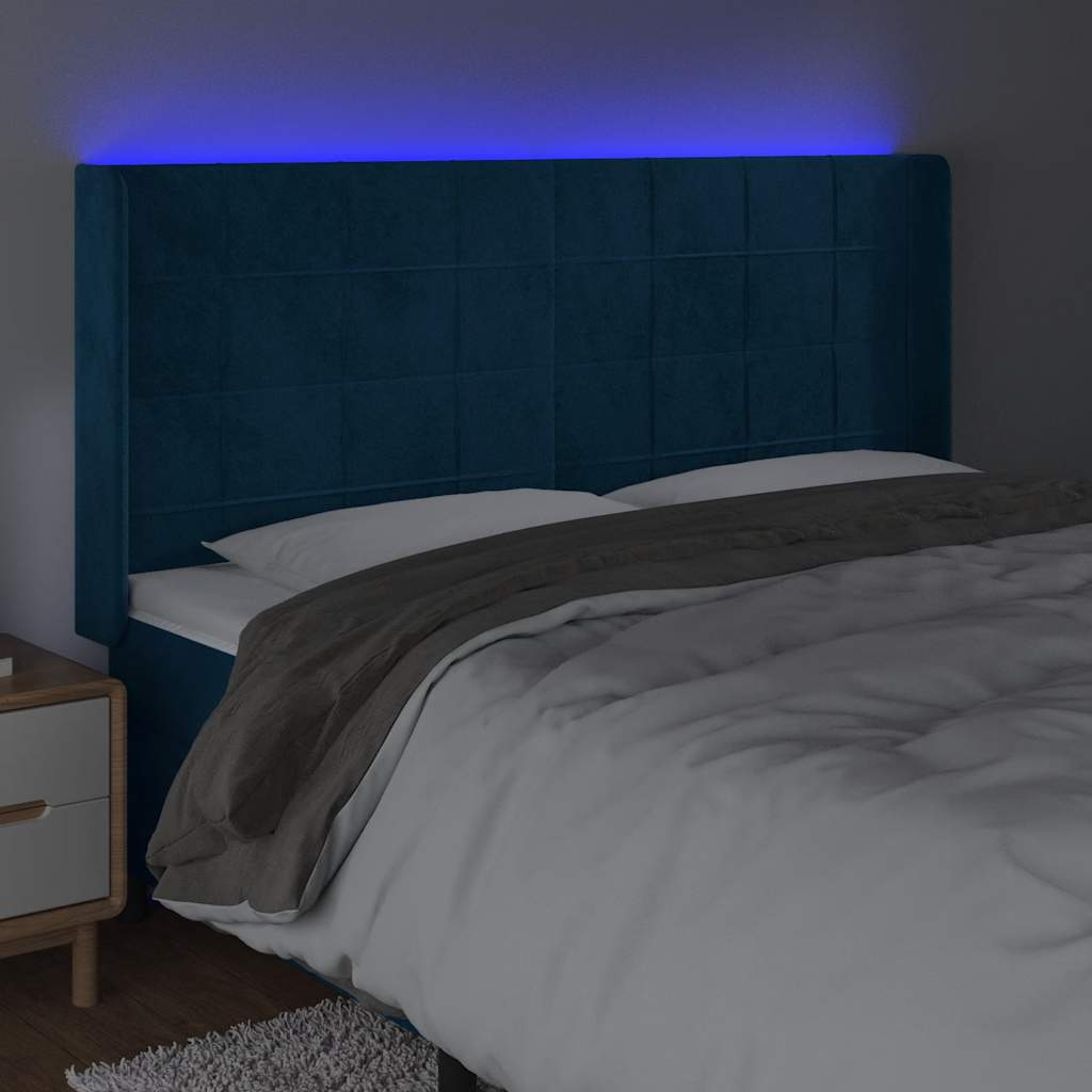 Hoofdbord LED 163x16x118/128 cm fluweel donkerblauw is nu te koop bij PeponiXL, paradijselijk wonen!