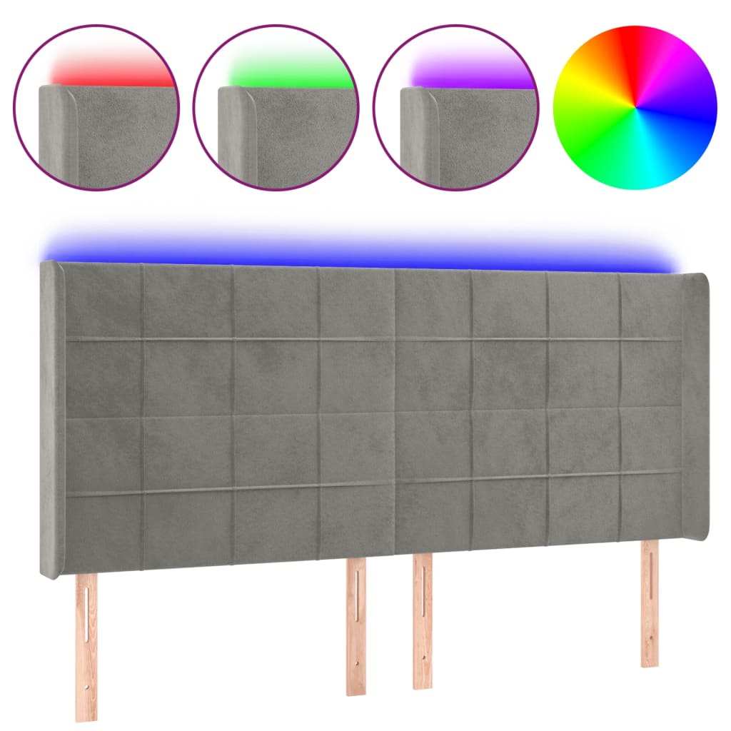 Hoofdbord LED 183x16x118/128 cm fluweel lichtgrijs is nu te koop bij PeponiXL, paradijselijk wonen!