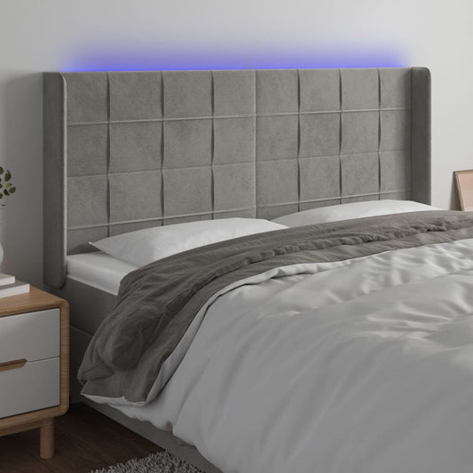 Hoofdbord LED 183x16x118/128 cm fluweel lichtgrijs is nu te koop bij PeponiXL, paradijselijk wonen!