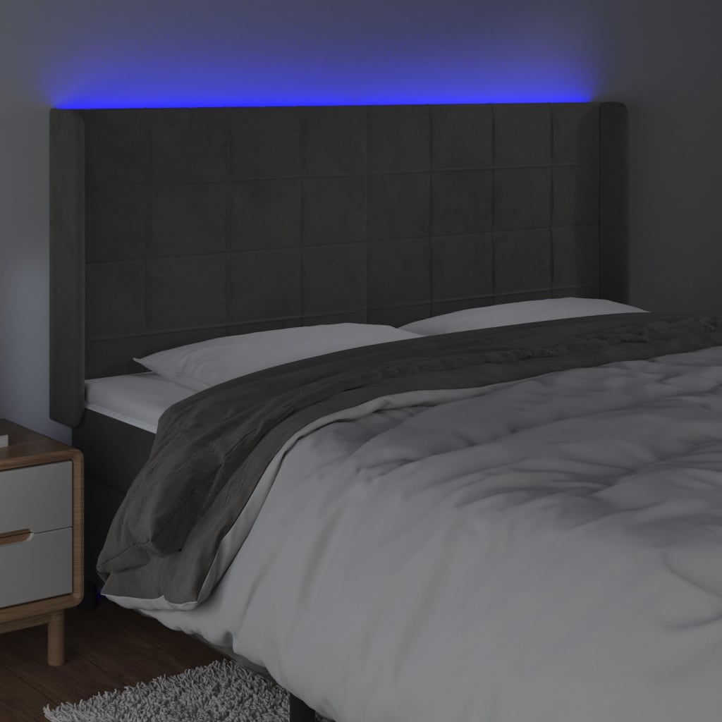 Hoofdbord LED 183x16x118/128 cm fluweel donkergrijs is nu te koop bij PeponiXL, paradijselijk wonen!