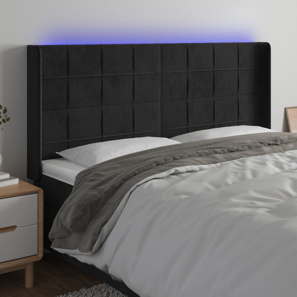 Hoofdbord LED 183x16x118/128 cm fluweel zwart is nu te koop bij PeponiXL, paradijselijk wonen!