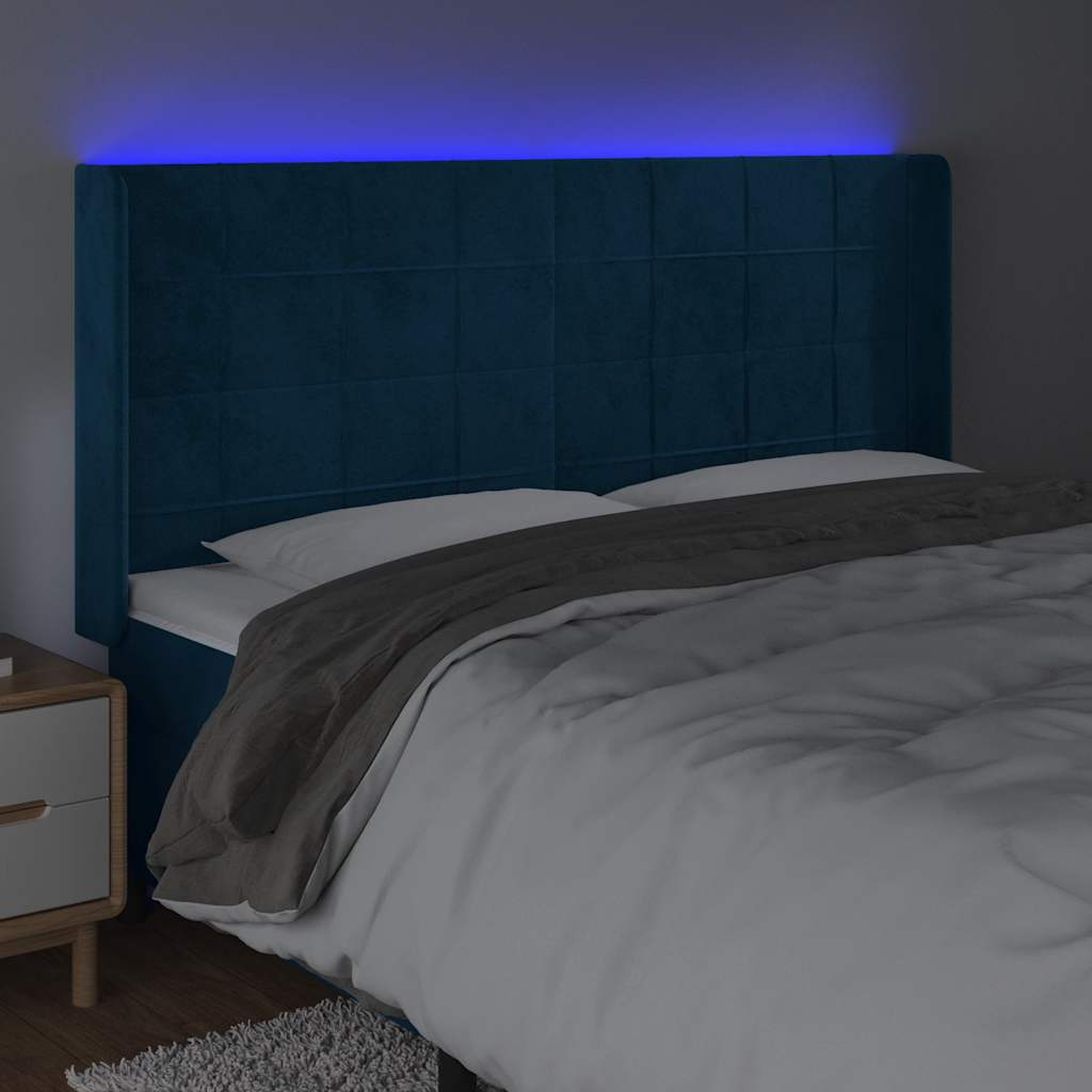 Hoofdbord LED 183x16x118/128 cm fluweel donkerblauw is nu te koop bij PeponiXL, paradijselijk wonen!