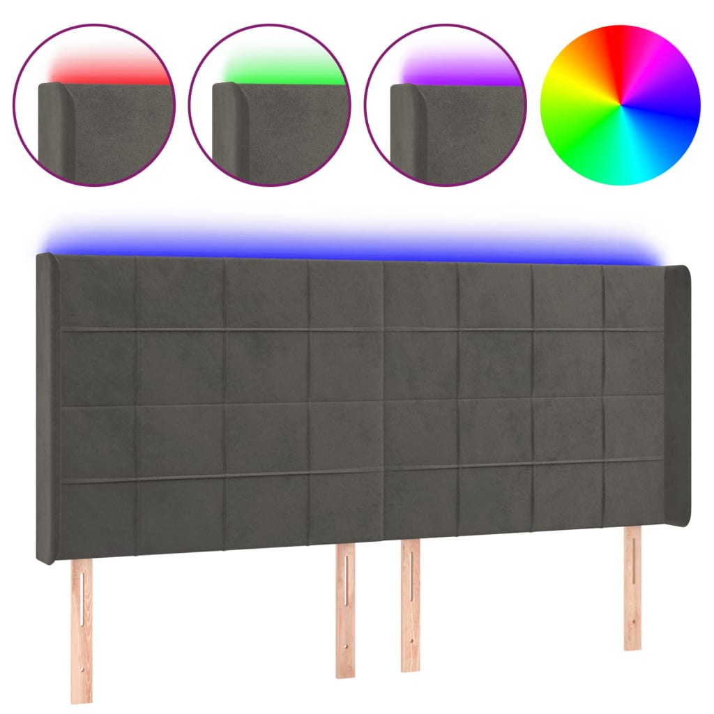 Hoofdbord LED 203x16x118/128 cm fluweel donkergrijs is nu te koop bij PeponiXL, paradijselijk wonen!