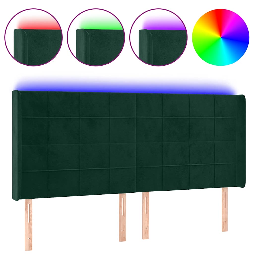 Hoofdbord LED 203x16x118/128 cm fluweel donkergroen is nu te koop bij PeponiXL, paradijselijk wonen!